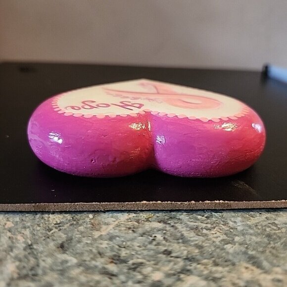 3.75 Inch Hand Painted Hand Made Heart Rock Hope Breast Cancer Survivor Pink - Picture 4 of 7